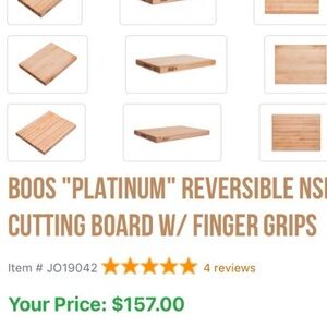 Retl$157 15” x 20” Boos Reversible Cutting Board with Finger Grips